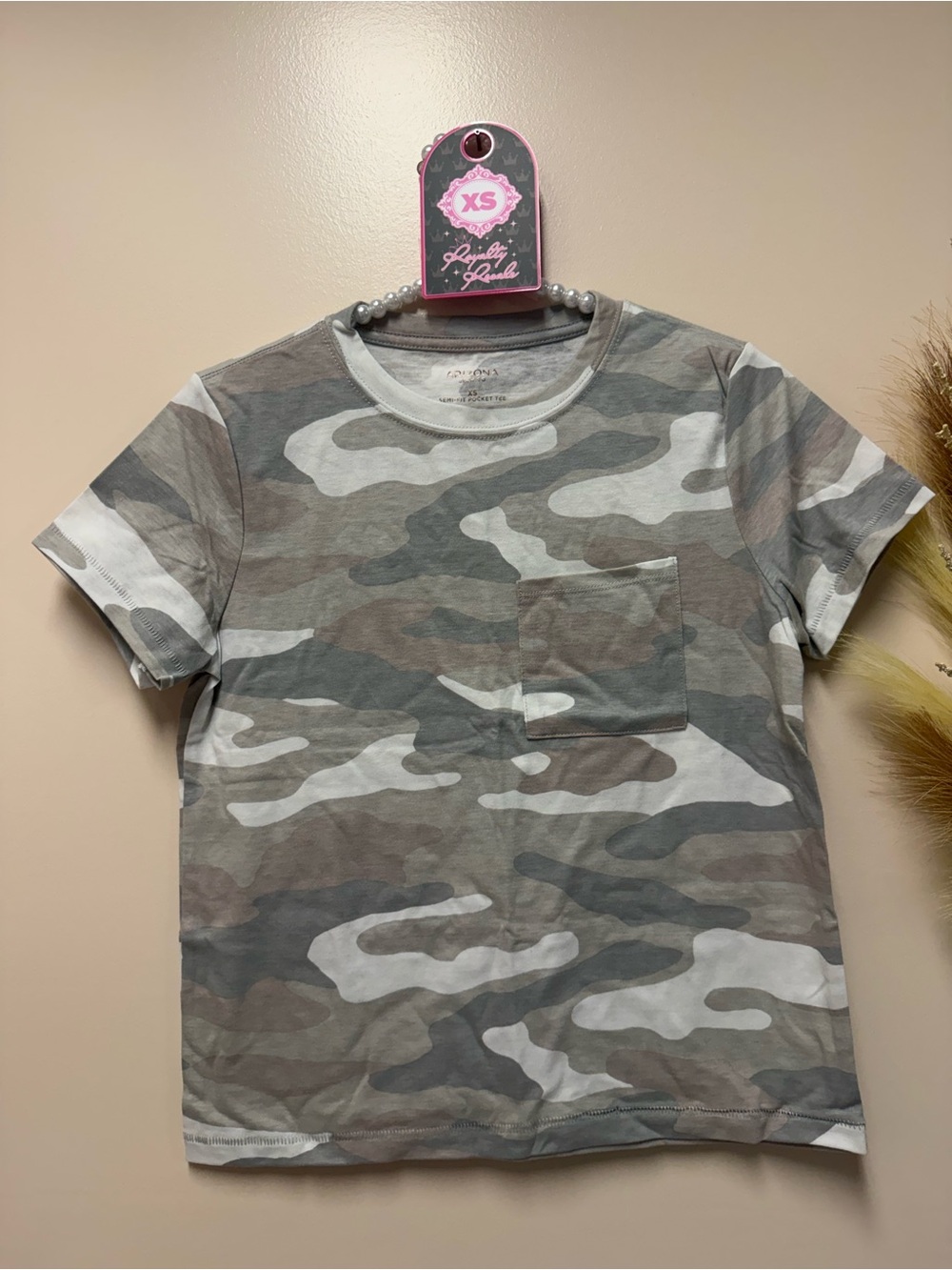 Arizona Jean Company Girls' Camo Pocket Tee - Gray & Olive